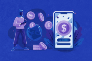 ilustracion de persona ahorrando dinero en su banca digital